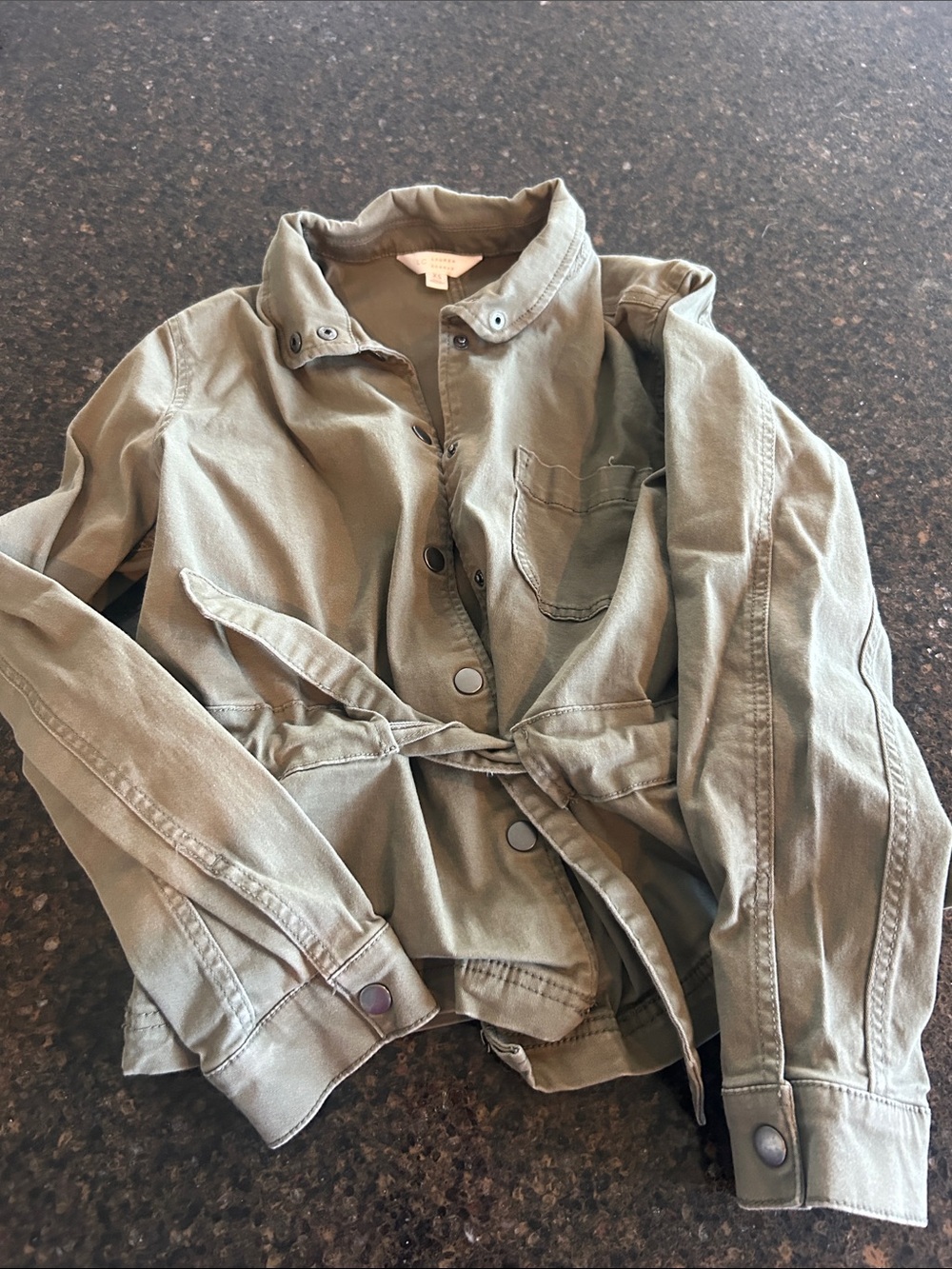 LC Lauren Conrad Olive Utility Jacket with Tie Waist